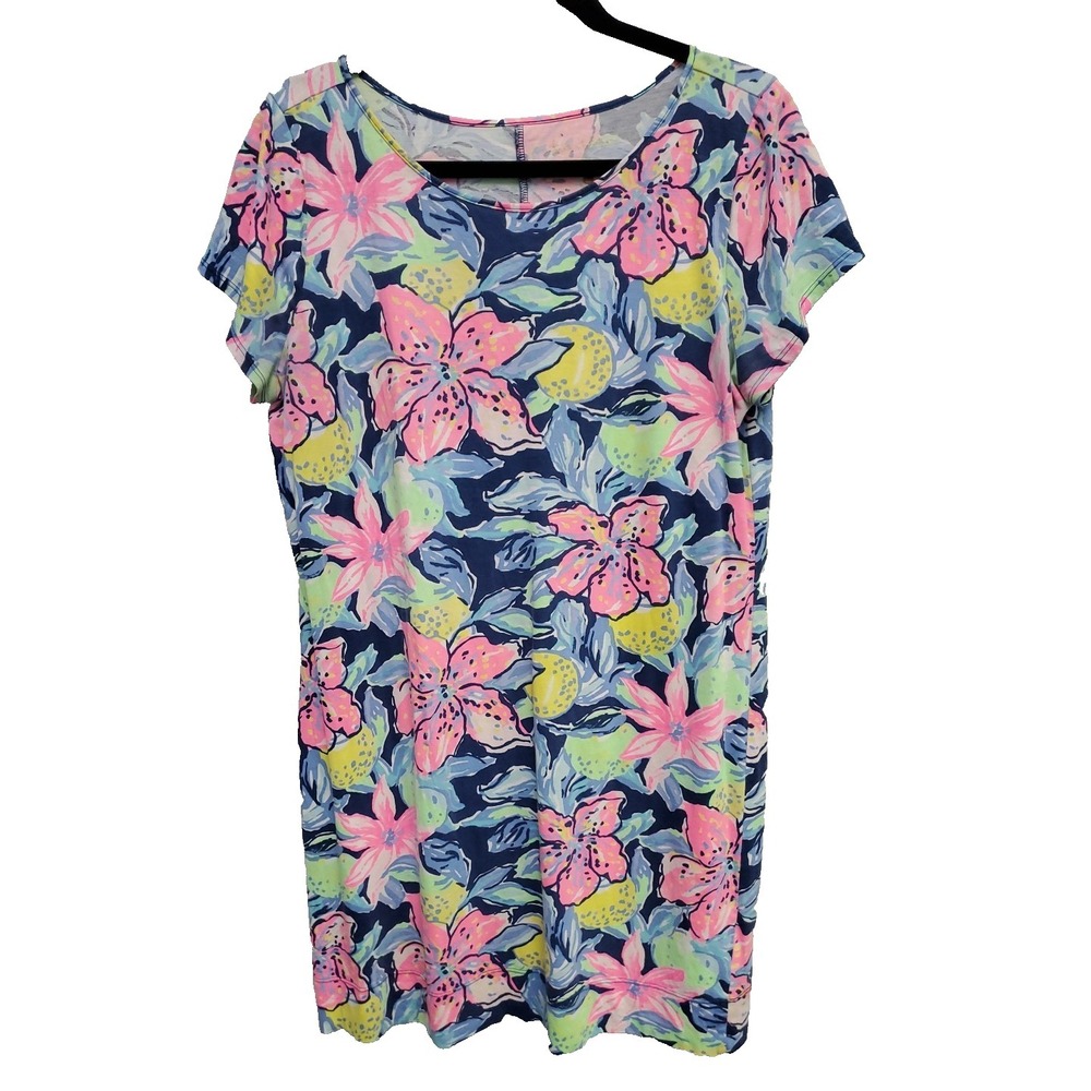 Lilly Pulitzer Marlowe Dress Nauti Navy Capri Soleil Womens Large T Shirt Floral